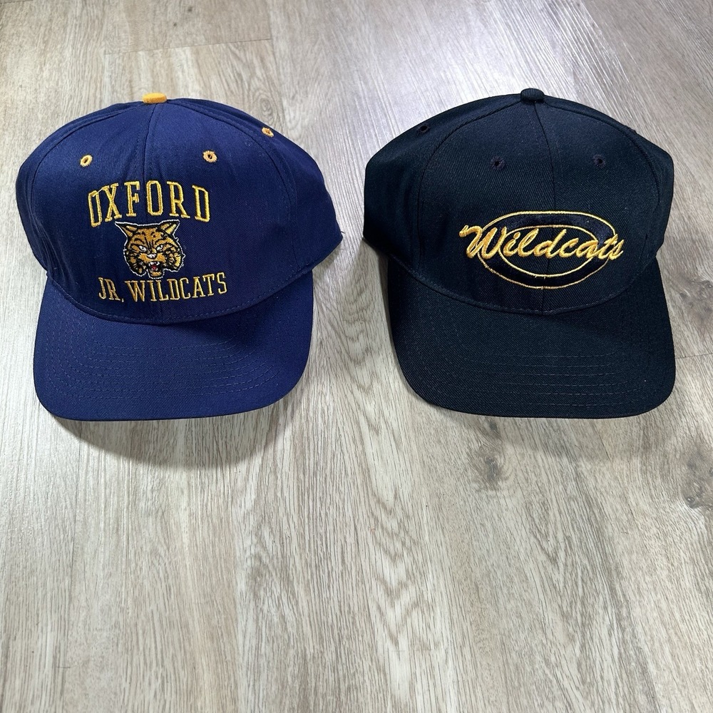VTG Oxford Wildcats Snapback Hat DeLong Pro Line Black‎ Blue Cap Lot of 2